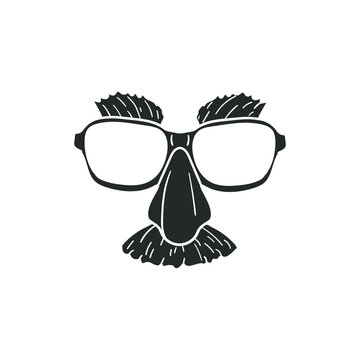 Fake Moustache Icon Silhouette Illustration. Comedy Vector Graphic Pictogram Symbol Clip Art. Doodle Sketch Black Sign.