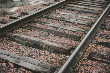 Close-Up of the Straight Railway with Concrete Sleepers