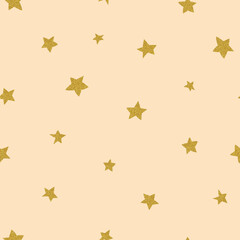Seamless pattern with golden stars on beige. New Year, Christmas celebration backdrop.