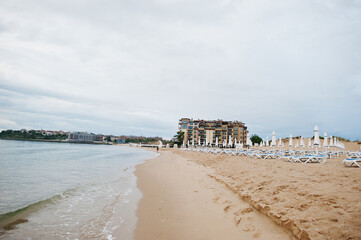 Sunny Beach on Black Sea in Bulgaria. Summer vacation travel holiday.