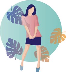 woman vector flat design on leaf background