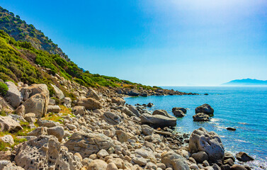 Natural coastal landscapes on Kos Island Greece mountains cliffs rocks.