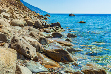 Natural coastal landscapes on Kos Island Greece mountains cliffs rocks.