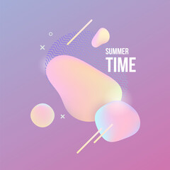 Abstract liquid shapes and summer text label.