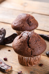 Chocolate carob cupcakes cooking with carob powder and carob pods
