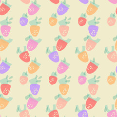 Strawberries made from geometric shapes. Modern summer seamless pattern in pastel colors.