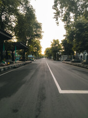 SURAKARTA, INDONESIA – APRIL 29, 2021: The atmosphere of the streets in the city of Solo which has its own characteristics, namely a tourist city that has a high culture
