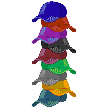 Set of Colored Baseball Caps on White Background