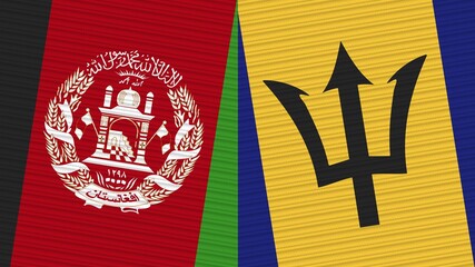 Barbados and Afghanistan Two Half Flags Together Fabric Texture Illustration
