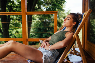 Adult woman, breathing the fresh air.