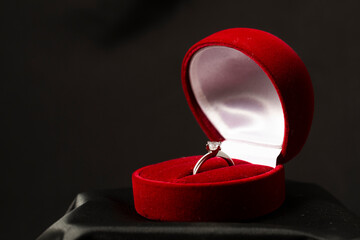 wedding rings in red box. Wedding day. Love concept. Ring. 