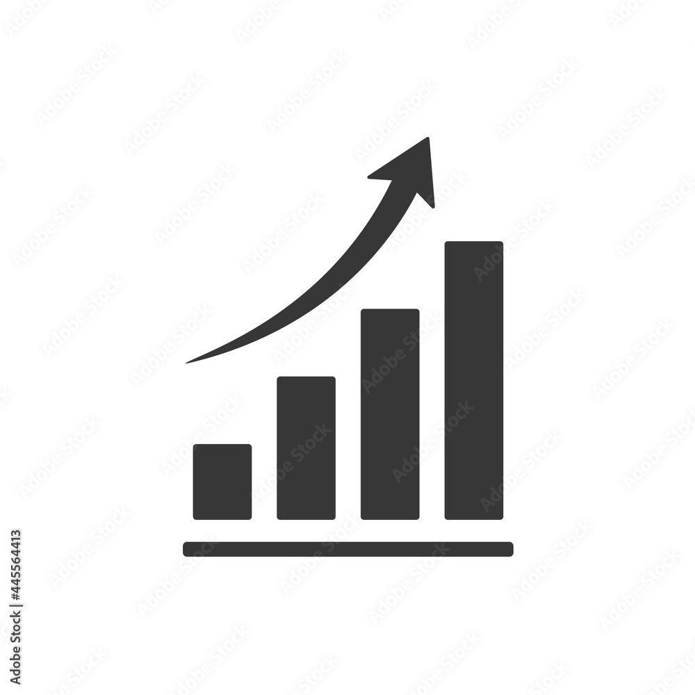 Poster graph chart icon growing up. black graph with arrow. progress symbol. vector illustration isolated o