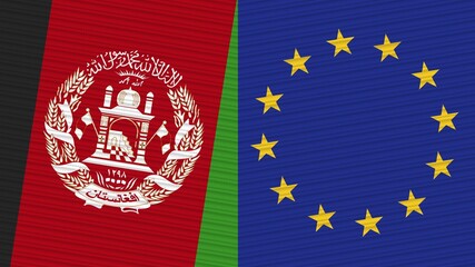 European Union and Afghanistan Two Half Flags Together Fabric Texture Illustration