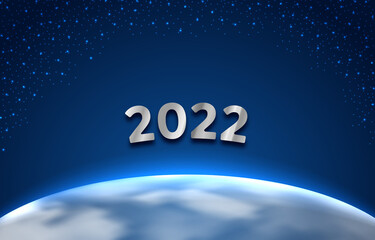 Happy New Year 2022, futuristic cosmos poster