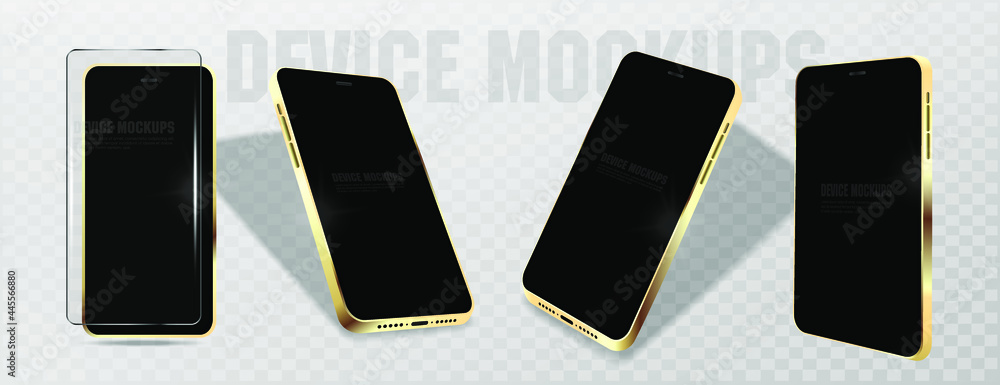 Aufkleber realistic gold smartphone. mockup telephon from different angles. device ui ux mockup template with 