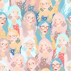 Fototapeta na wymiar seamless pattern with the image of many girls. Design for creating fabric and wallpaper.