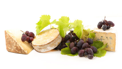 assorted of various cheese isolated on white background