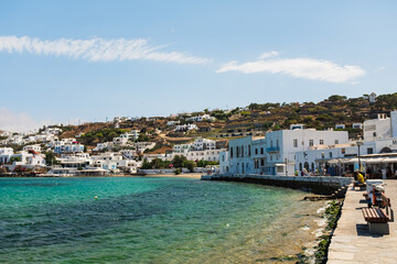 Fototapeta na wymiar view of the city by the sea, Mykonos, Greece