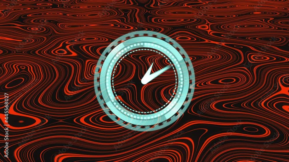 Poster animation of clock moving fast over red liquid background
