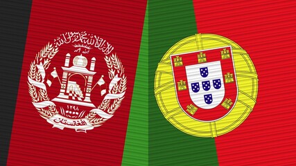 Portugal and Afghanistan Two Half Flags Together Fabric Texture Illustration
