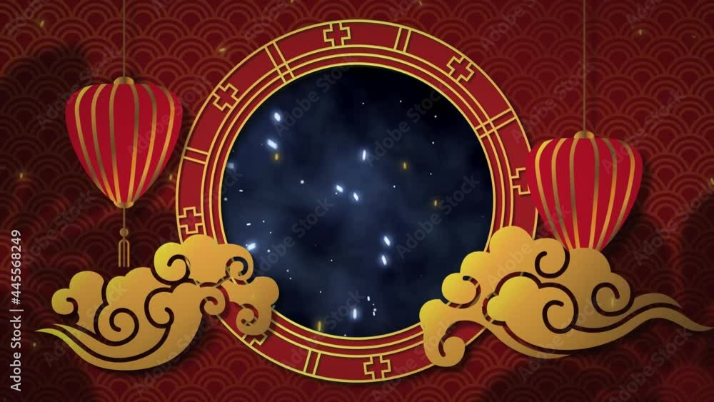 Poster animation of chinese red and yellow design pattern with copy space