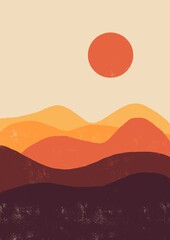 Sunset in mountains. Landscape illustration.