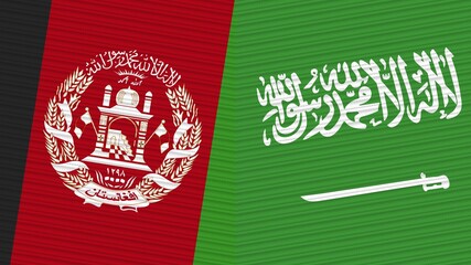 Saudi Arabia and Afghanistan Two Half Flags Together Fabric Texture Illustration