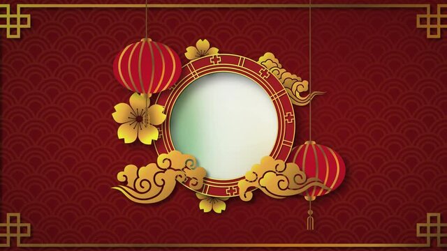 Animation of chinese red and yellow design pattern with copy space