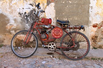 Fototapeta na wymiar Custom modified bicycle with motor engine