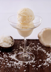 coconut ice cream in a cup or bowl