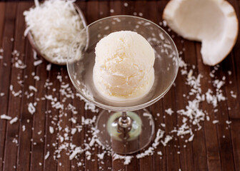coconut ice cream in a cup or bowl