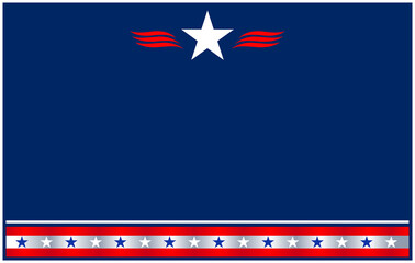 American flag symbols on a blue background frame banner with copy space for text.	