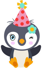 Naklejka premium Cute penguin with hat party