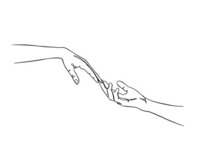 two hands reaching out one line vector illustration