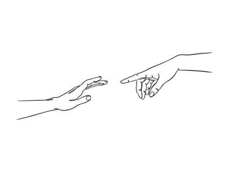 Two Hands Reaching Out One Line Vector Illustration