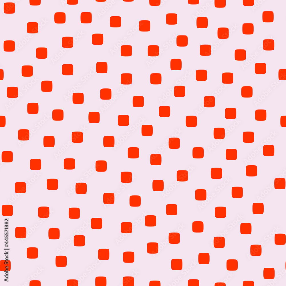 Poster Red polka dot squares. Vector repeated squares and white background.