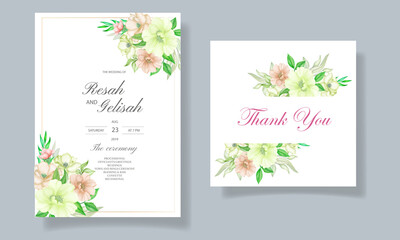 Wedding invitation card with flowers and leaves 