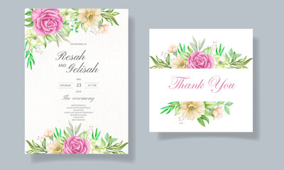 Wedding invitation card with flowers and leaves 