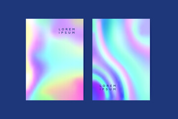 Set Colorful Holographic Posters. Abstract Backgrounds. Modern Vector Illustration. Holographic Fluid with Gradient Mesh. Retro Style. Pearlescent Graphic. Social Media Template.