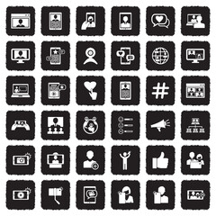 Influencer Icons. Grunge Black Flat Design. Vector Illustration.
