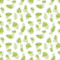 Floral seamless with hand drawn color exotic monstera leaves. Cute summer background. Tropic green branches. Modern floral compositions. Fashion vector illustration for wallpaper, fabric, textile