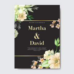 Wedding invitation card with flowers and leaves 