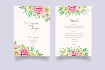 Fototapeta na wymiar Wedding invitation card with flowers and leaves 