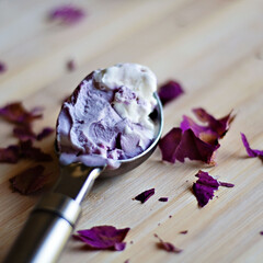 blueberry ice cream in a spoon