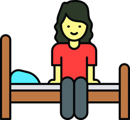 Teenage girl sitting on bed Concept,  Sleepy Woman with pillow Vector Color Icon Design, Everyday life Symbol, Daily Routine life Sign, Activities of daily living Stock illustration
