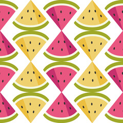 Vector seamless simple pattern with watermelons. Sweet background for printing onto fabric, wrapping paper, gift wrapping and wallpaper