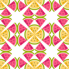 Vector seamless simple pattern with watermelons. Sweet background for printing onto fabric, wrapping paper, gift wrapping and wallpaper