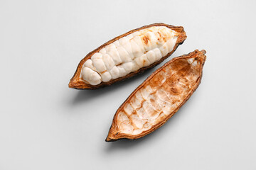 Fresh cocoa fruit on grey background