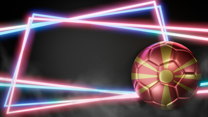 Soccer ball in flag colors on abstract neon background. North Macedonia. 3D image