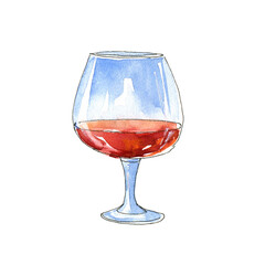 Glass of a cognac.Picture of a alcoholic drink.Watercolor hand drawn illustration.	
